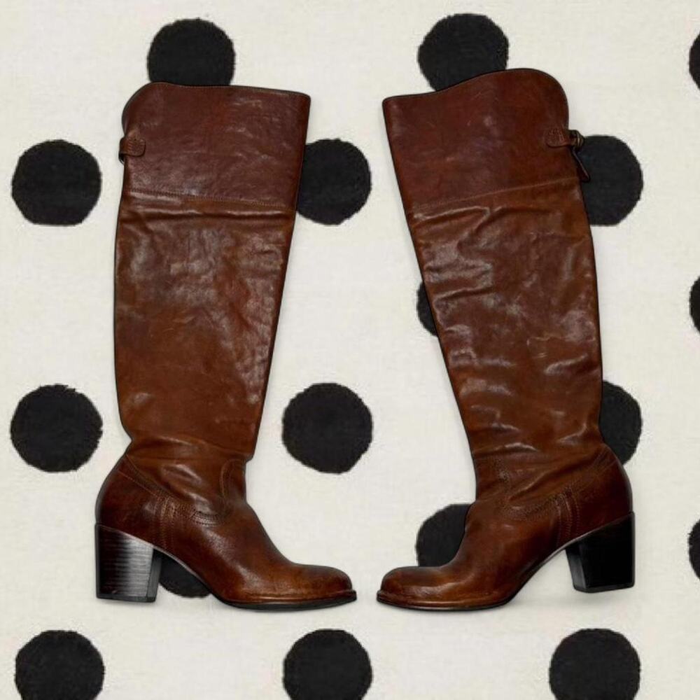 Frye Women’s Tall Brown Heeled Boots Size 9.5 vintage cottage core
